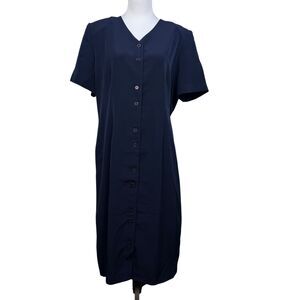 Willow Ridge Blue Midi Dress Size 18 V-Neck Button Front Short Sleeve